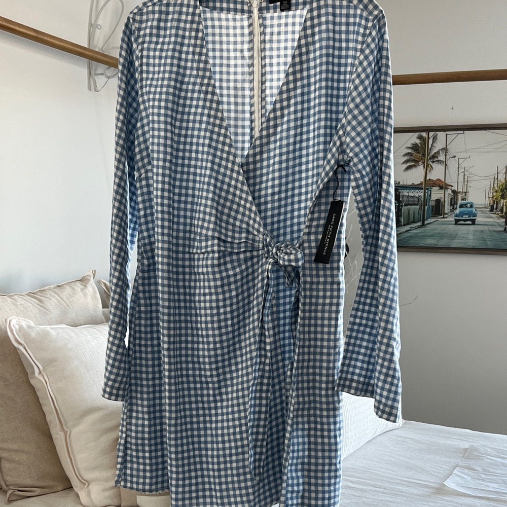 Saks Fifth Avenue Blue Gingham Wrap Dress